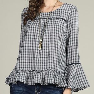 Suzanne Betro Navy/White Ruffled Long Sleeve Tunic